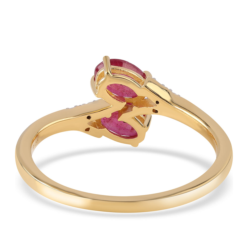 Anillo de Plata Bañada en Oro con Rubí de Mozambique y Topacio Blanco 3 