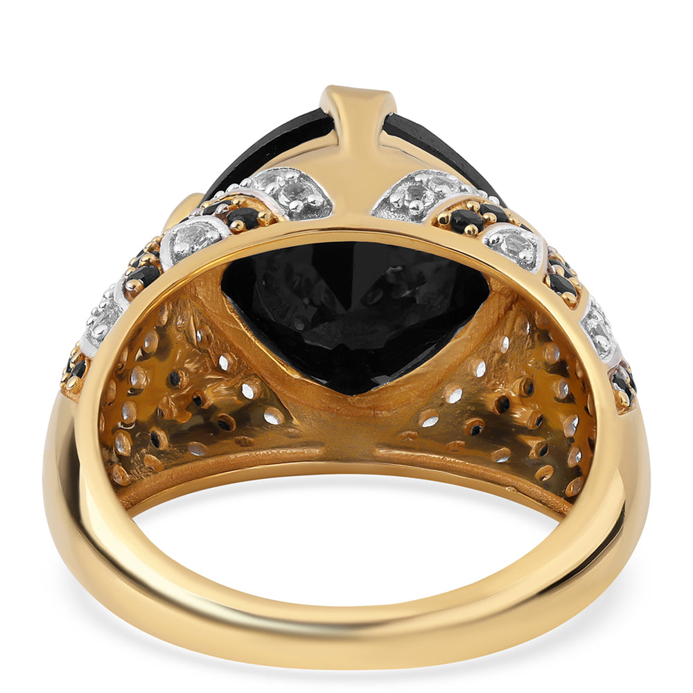 Anillo de Plata Bañada en Oro con Espinela Negra y Topacio Blanco 6 