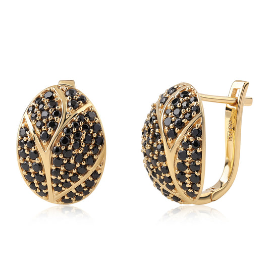 Pendientes de Plata Bañada en Oro con Espinela Negra