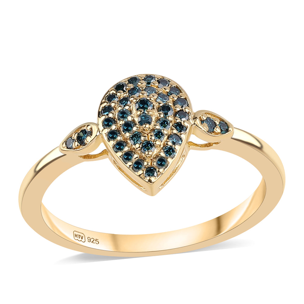 Anillo de Plata Bañada en Oro con Diamante Azul 1 