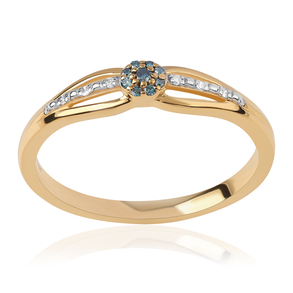 Anillo de Plata Bañada en Oro con Diamante Azul y Diamante blanco 1 