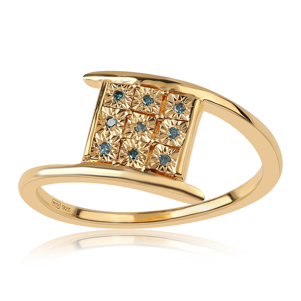 Anillo de Plata Bañada en Oro con Diamante Azul 1 