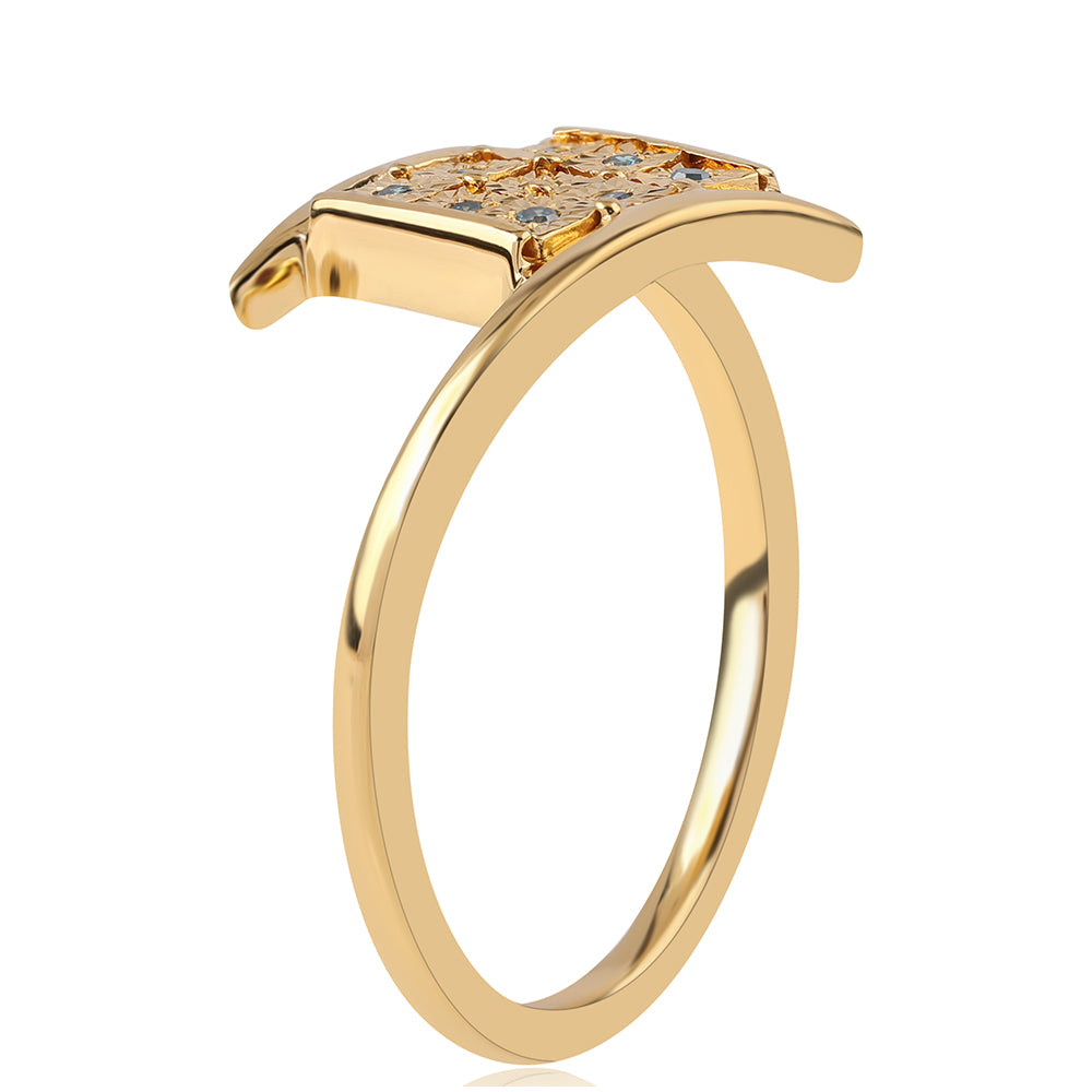 Anillo de Plata Bañada en Oro con Diamante Azul 2 