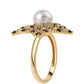 Anillo de Plata Bañada en Oro con Espinela Negra y Perla blanca de agua dulce