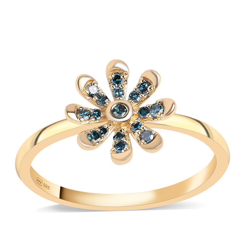 Anillo de Plata Bañada en Oro con Diamante Azul 1 