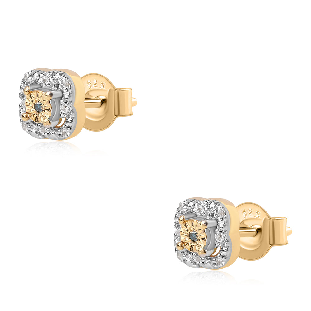 Conjunto de Plata Bañada en Oro con Diamante Azul y Topacio Blanco ( Pendientes +Anillo +Colgante ) 3 