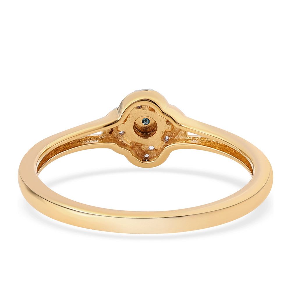 Conjunto de Plata Bañada en Oro con Diamante Azul y Topacio Blanco ( Pendientes +Anillo +Colgante )