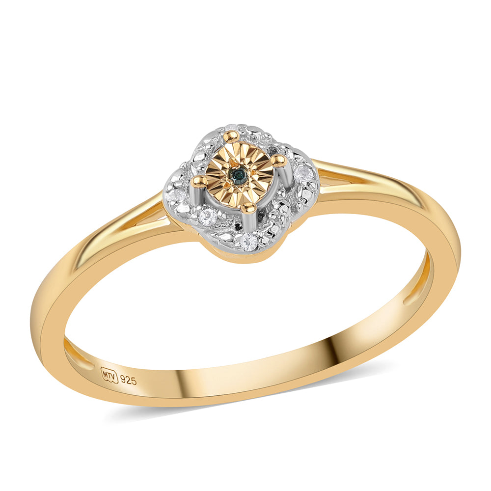 Conjunto de Plata Bañada en Oro con Diamante Azul y Topacio Blanco ( Pendientes +Anillo +Colgante ) 6 