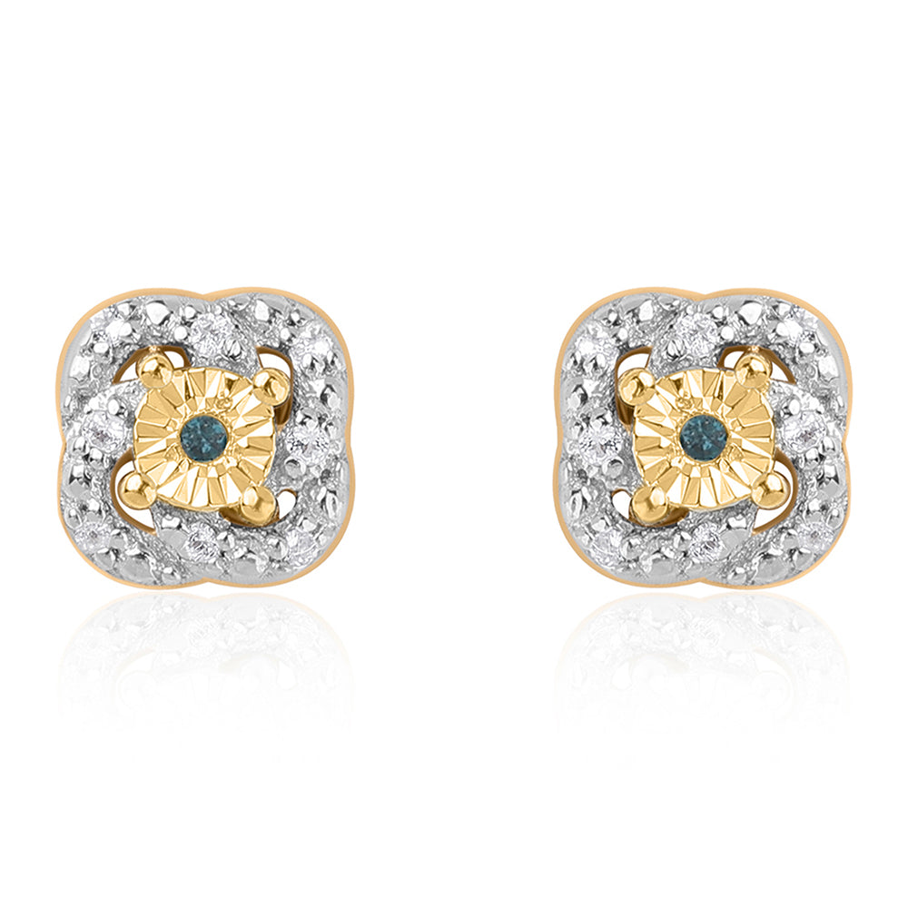 Conjunto de Plata Bañada en Oro con Diamante Azul y Topacio Blanco ( Pendientes +Anillo +Colgante ) 10 