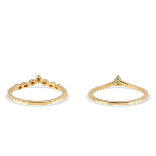 Conjunto de Plata Bañada en Oro con Diamante Azul y Esmeralda de Brasil ( Anillo )