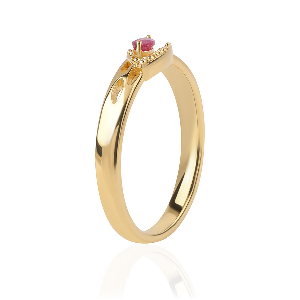 Anillo de Plata Bañada en Oro con Rubí de Mozambique