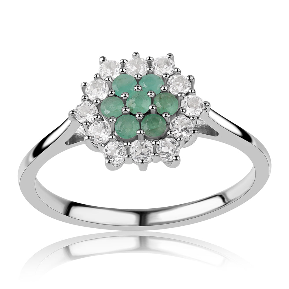 Anillo de Plata con Esmeralda de Brasil y Topacio Blanco 1 