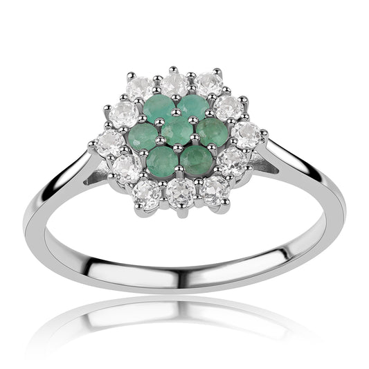 Anillo de Plata con Esmeralda de Brasil y Topacio Blanco