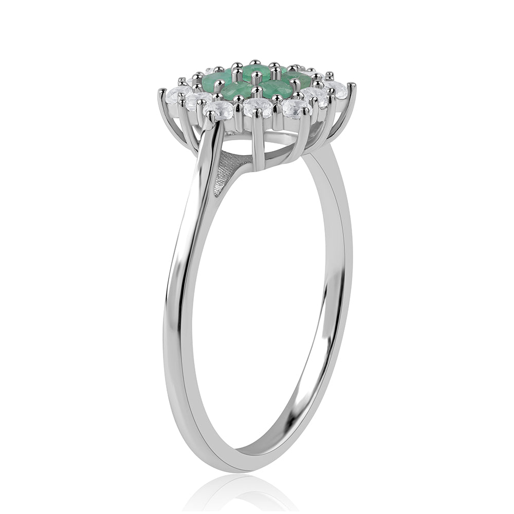 Anillo de Plata con Esmeralda de Brasil y Topacio Blanco 5 