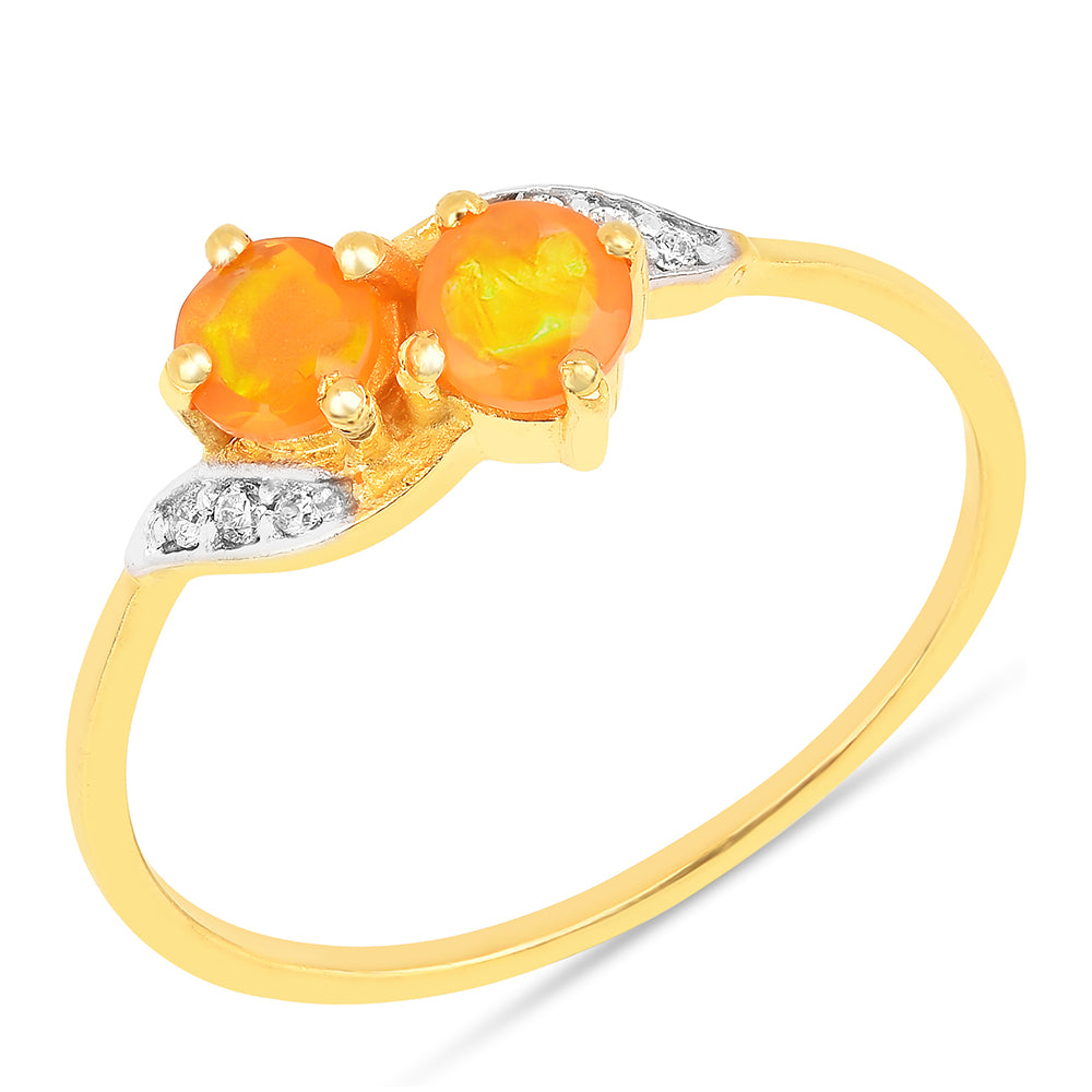 Anillo de Plata Bañada en Oro con Ópalo Fuego y Zircón Blanco 2 