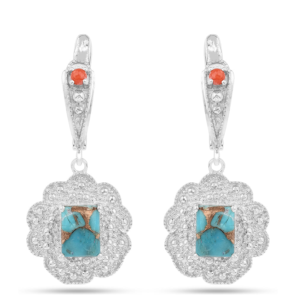 Pendientes de Plata con Turquesa Ostra y Coral Rojo 1 