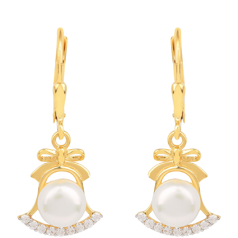 Pendientes de Plata Bañada en Oro con Perla de Agua Dulce Crema