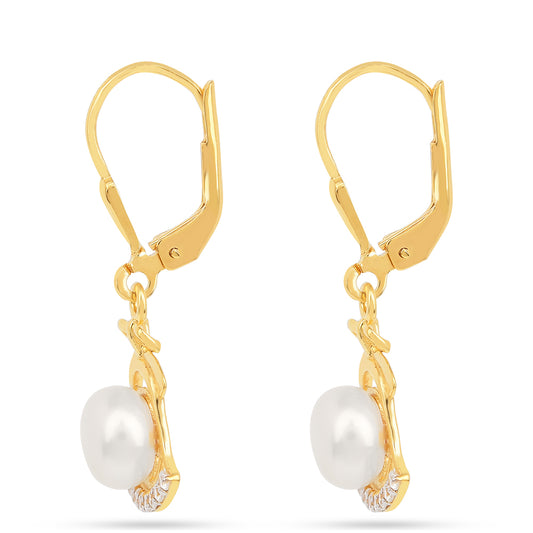 Pendientes de Plata Bañada en Oro con Perla de Agua Dulce Crema