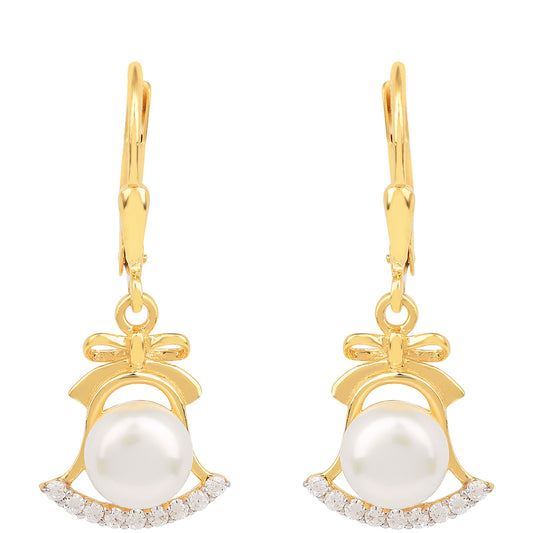 Pendientes de Plata Bañada en Oro con Perla de Agua Dulce Crema