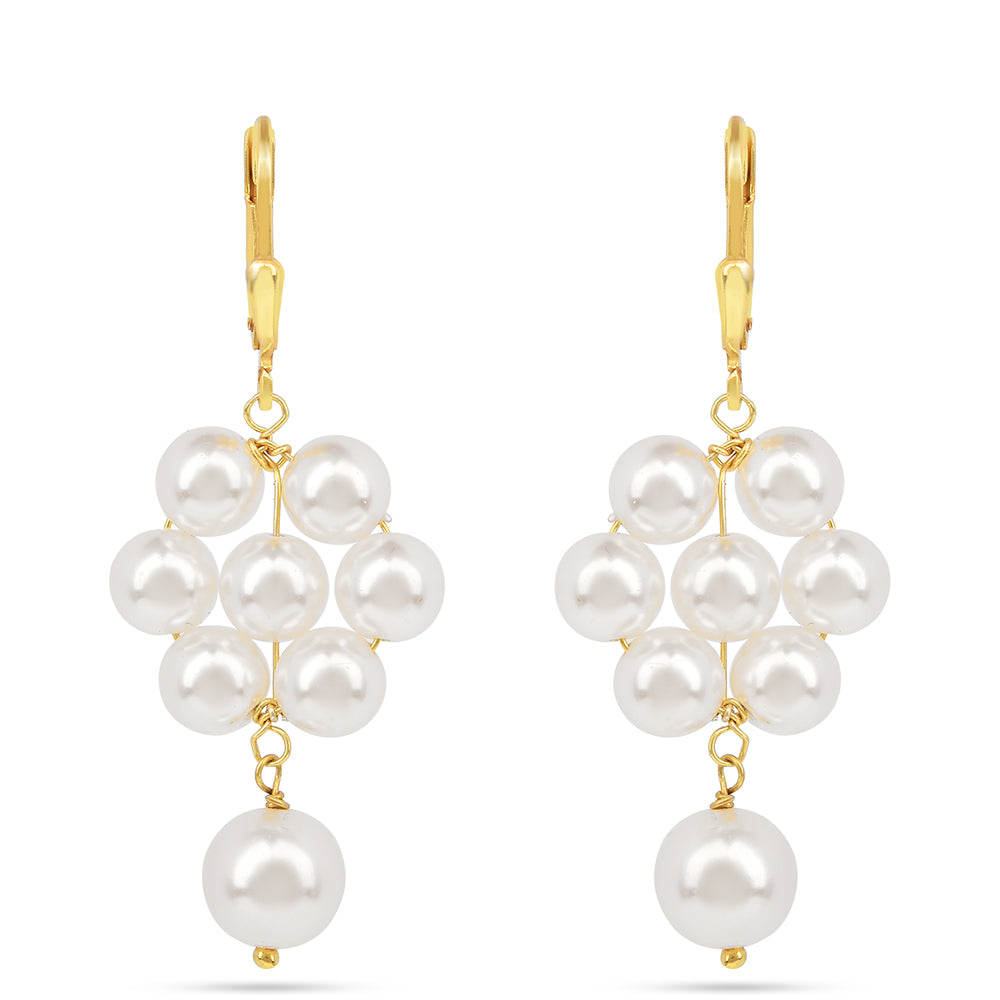 Pendientes de Plata Bañada en Oro con Perla de Agua Dulce Crema 1 