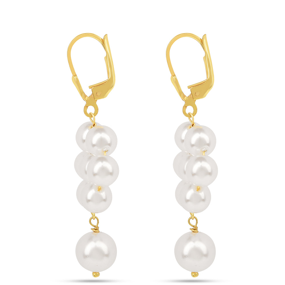 Pendientes de Plata Bañada en Oro con Perla de Agua Dulce Crema 2 