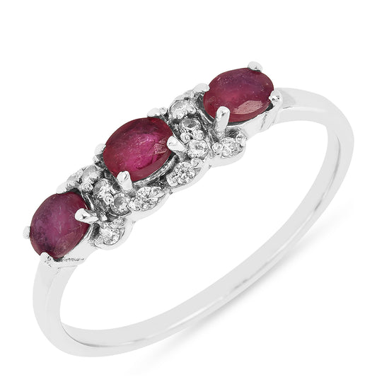 Anillo de Plata con Rubí de Tailandia y Zircón Blanco