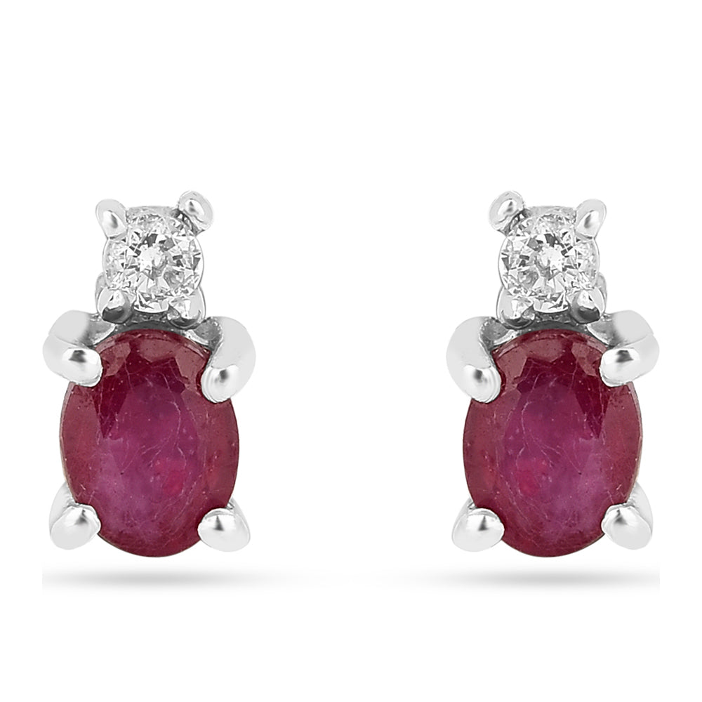 Pendientes de Plata con Rubí de Tailandia y Zircón Blanco