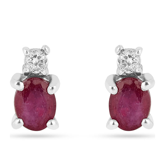 Pendientes de Plata con Rubí de Tailandia y Zircón Blanco