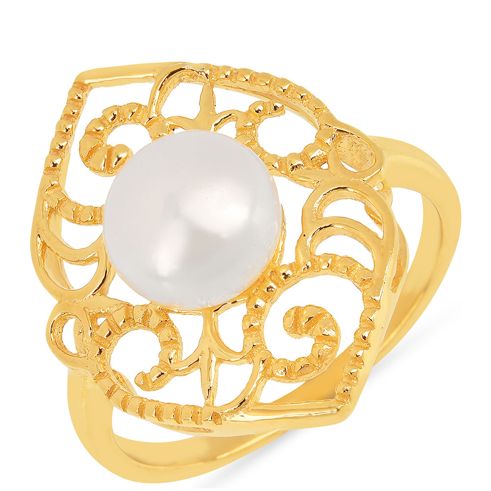 Anillo de Plata Bañada en Oro con Perla de Agua Dulce Crema 1 