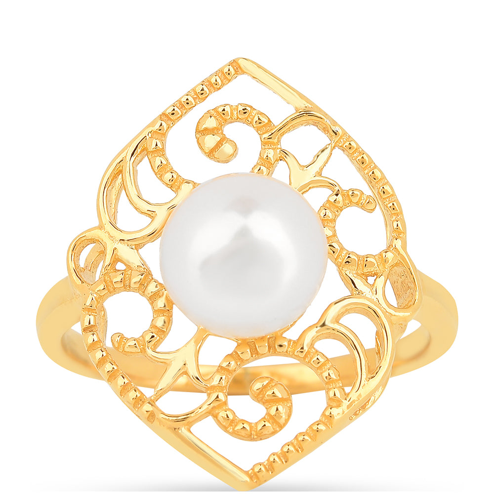 Anillo de Plata Bañada en Oro con Perla de Agua Dulce Crema 2 