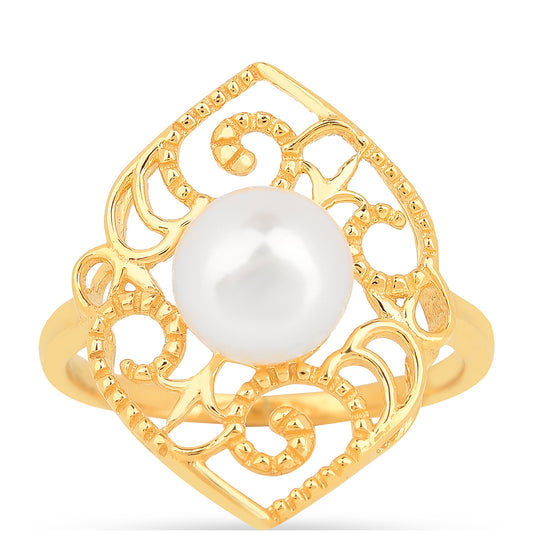 Anillo de Plata Bañada en Oro con Perla de Agua Dulce Crema