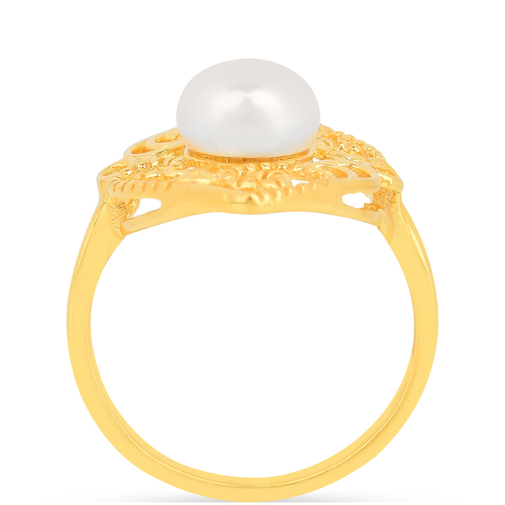 Anillo de Plata Bañada en Oro con Perla de Agua Dulce Crema 3 