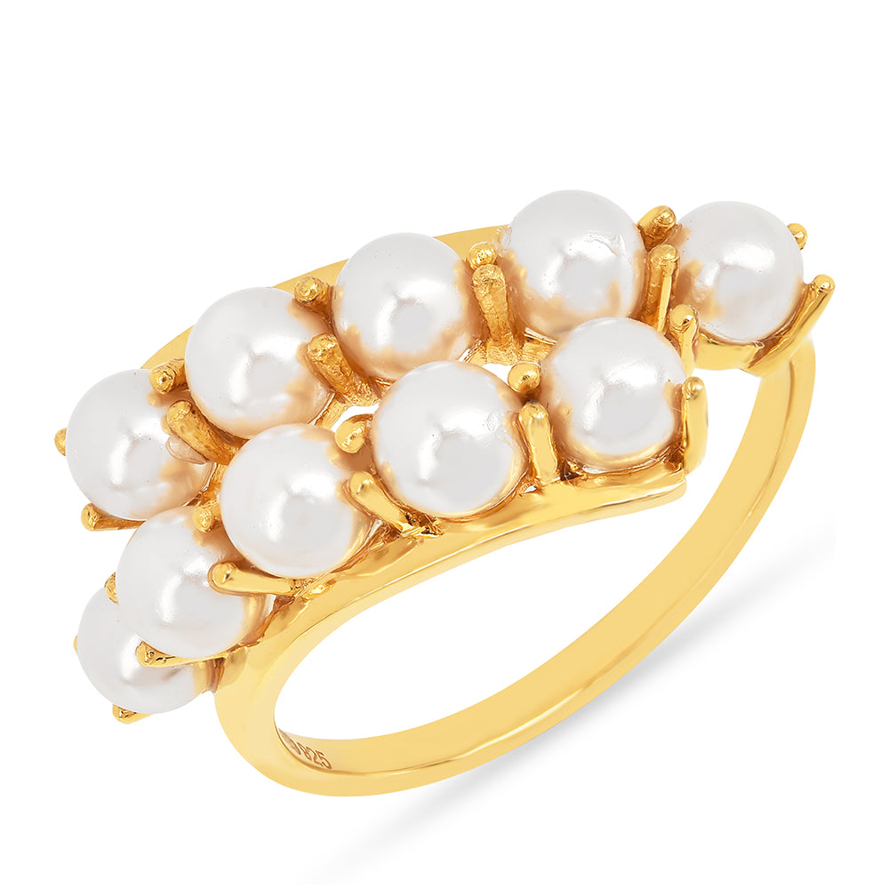 Anillo de Plata Bañada en Oro con Perla de Agua Dulce Crema 1 