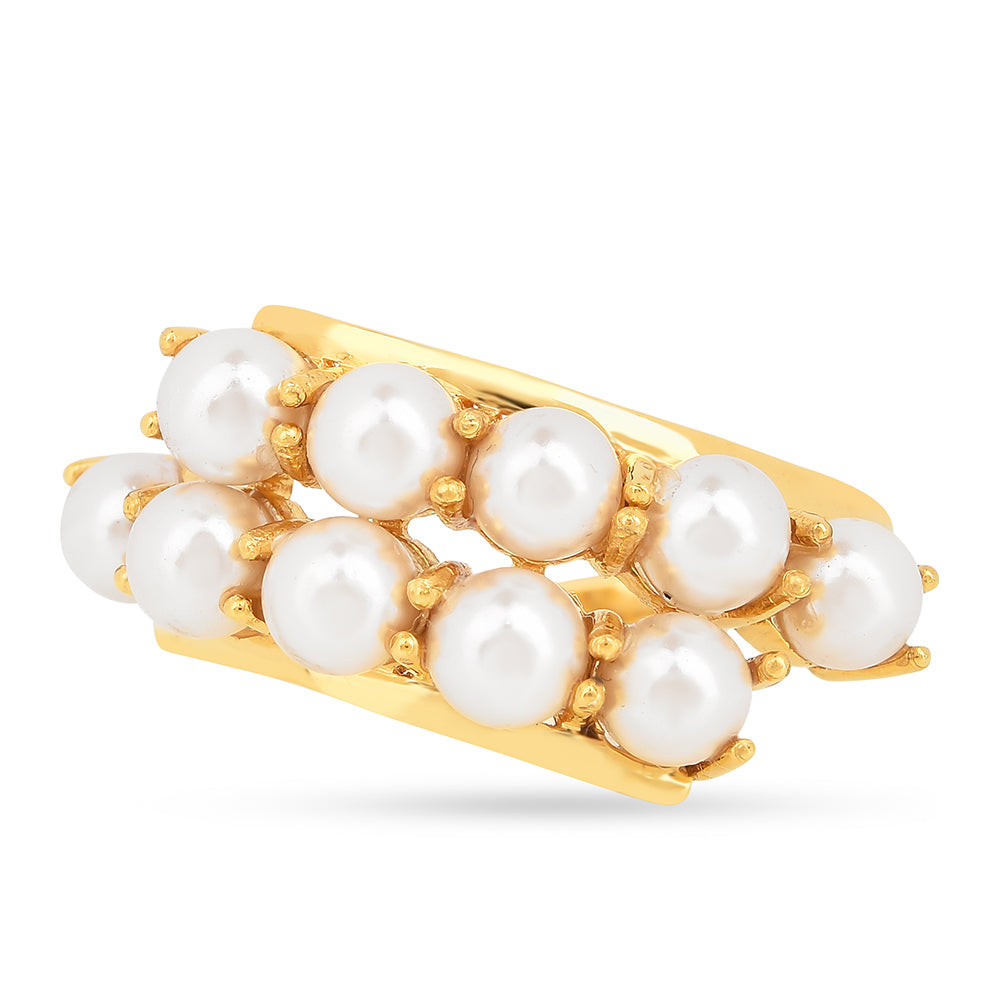 Anillo de Plata Bañada en Oro con Perla de Agua Dulce Crema