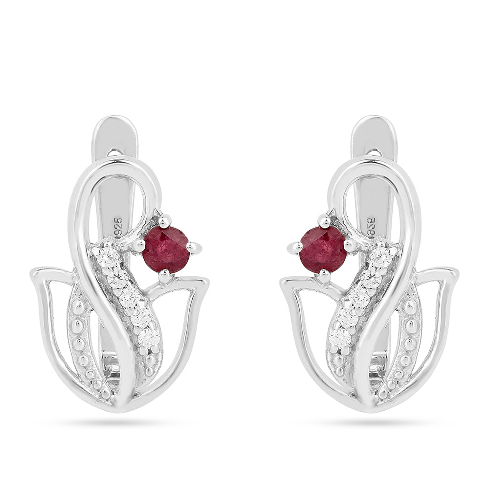 Pendientes de Plata con Rubí de Tailandia y Zircón Blanco