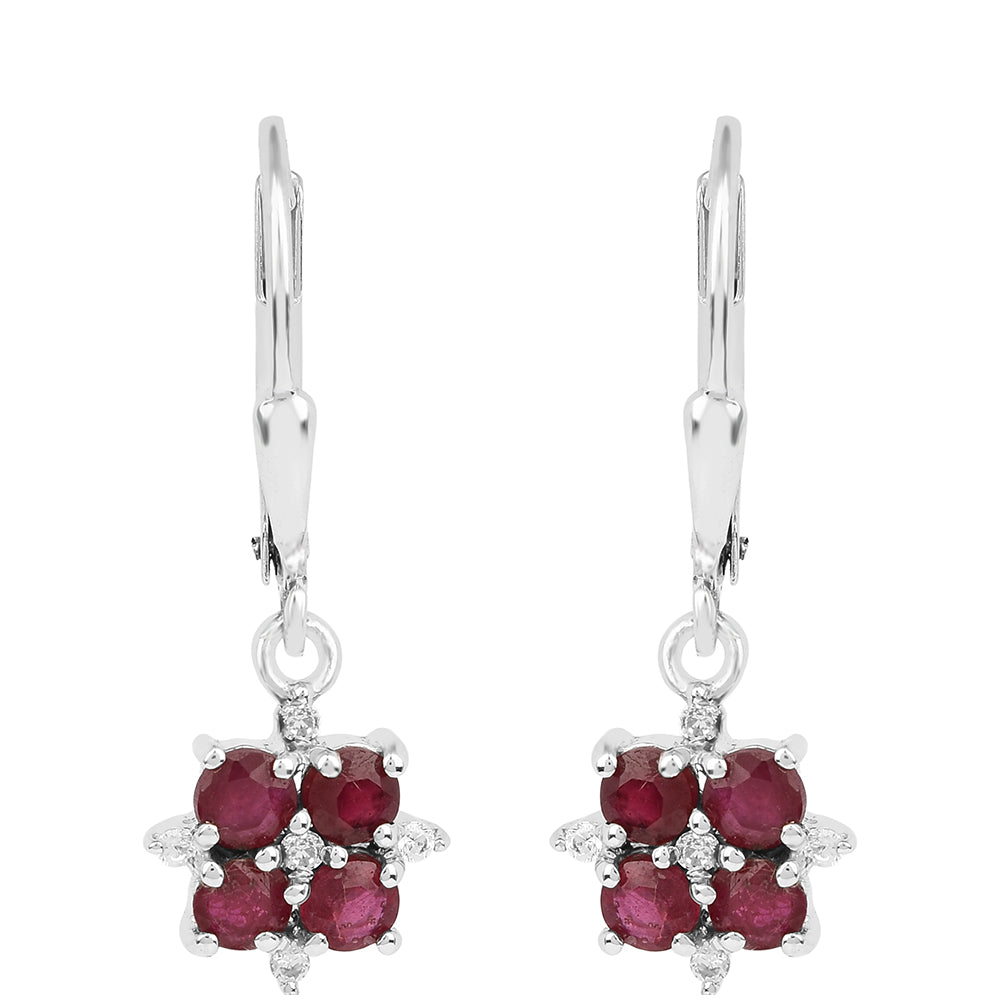 Pendientes de Plata con Rubí de Tailandia y Zircón Blanco 1 