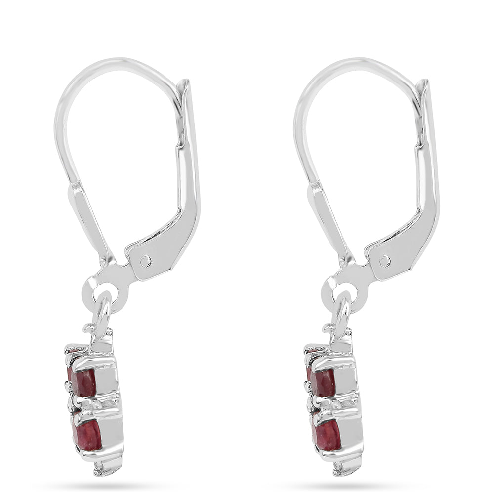 Pendientes de Plata con Rubí de Tailandia y Zircón Blanco 2 
