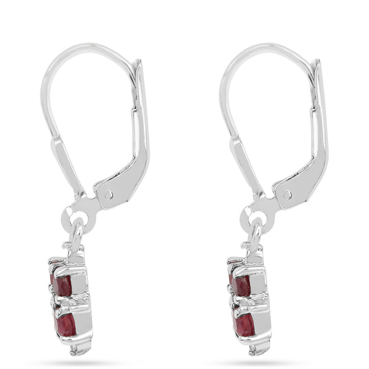 Pendientes de Plata con Rubí de Tailandia y Zircón Blanco