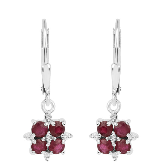 Pendientes de Plata con Rubí de Tailandia y Zircón Blanco
