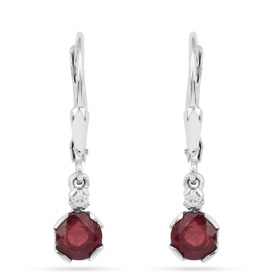 Pendientes de Plata con Rubí de Tailandia y Zircón Blanco