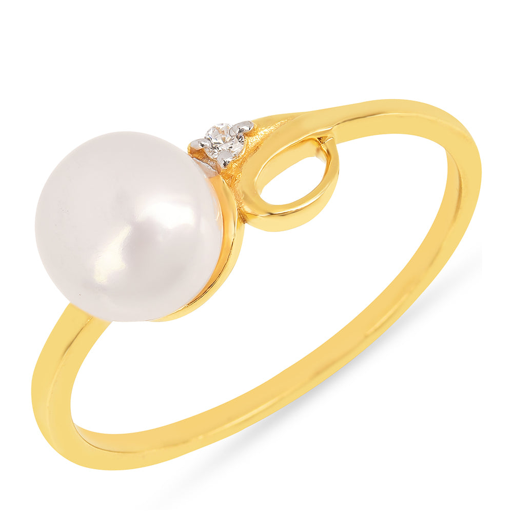 Anillo de Plata Bañada en Oro con Perla de Agua Dulce Crema y Zircón Blanco 1 
