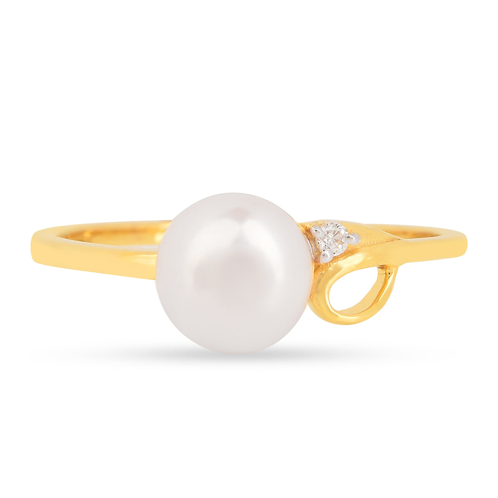 Anillo de Plata Bañada en Oro con Perla de Agua Dulce Crema y Zircón Blanco 2 
