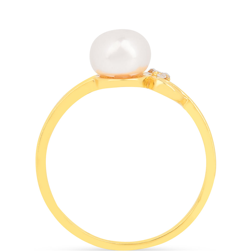 Anillo de Plata Bañada en Oro con Perla de Agua Dulce Crema y Zircón Blanco