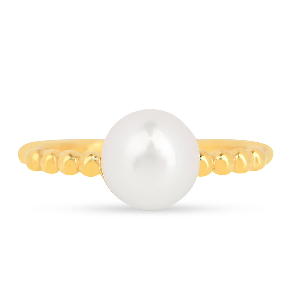 Anillo de Plata Bañada en Oro con Perla de Agua Dulce Crema 2 