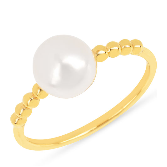 Anillo de Plata Bañada en Oro con Perla de Agua Dulce Crema
