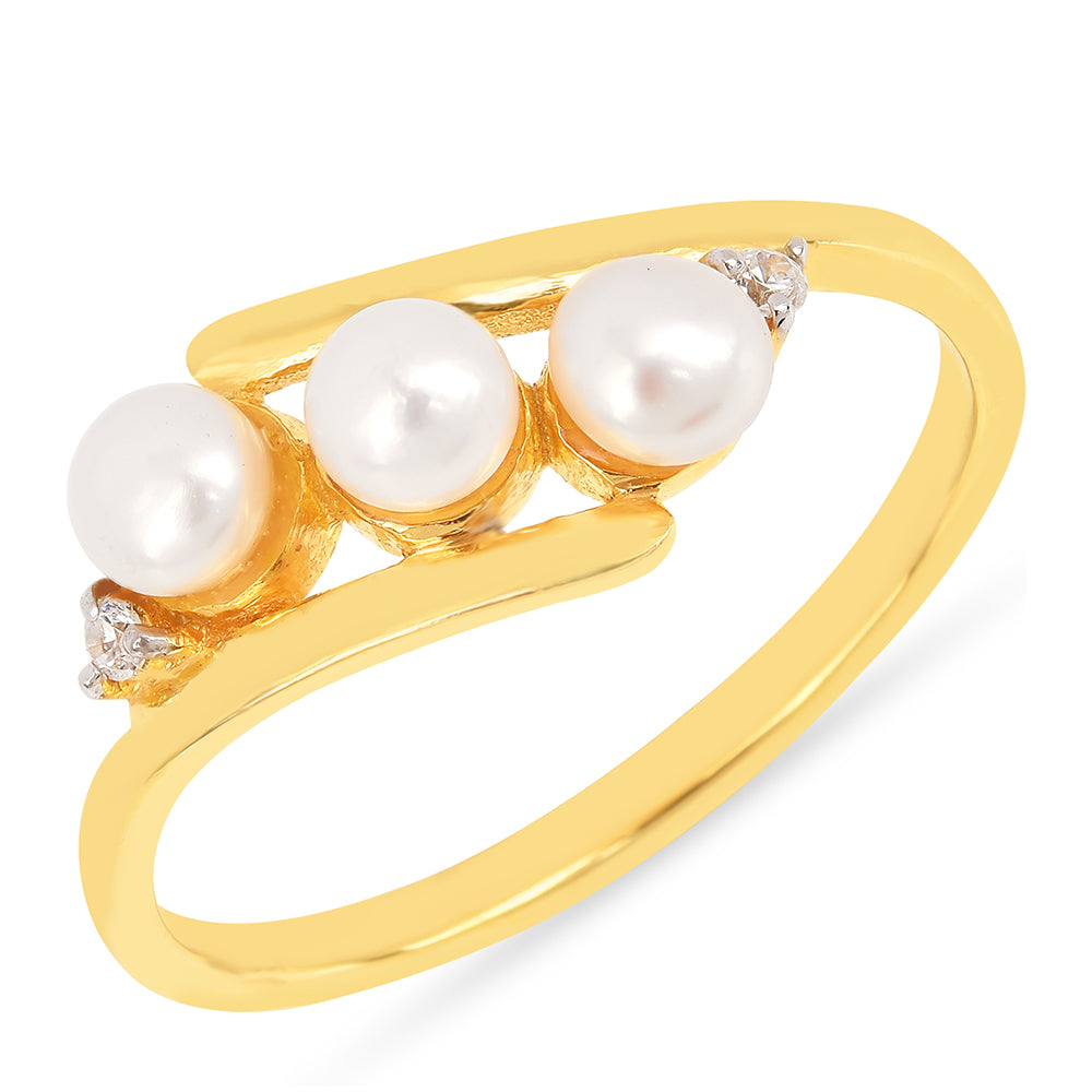 Anillo de Plata Bañada en Oro con Perla de Agua Dulce Crema y Zircón Blanco 1 