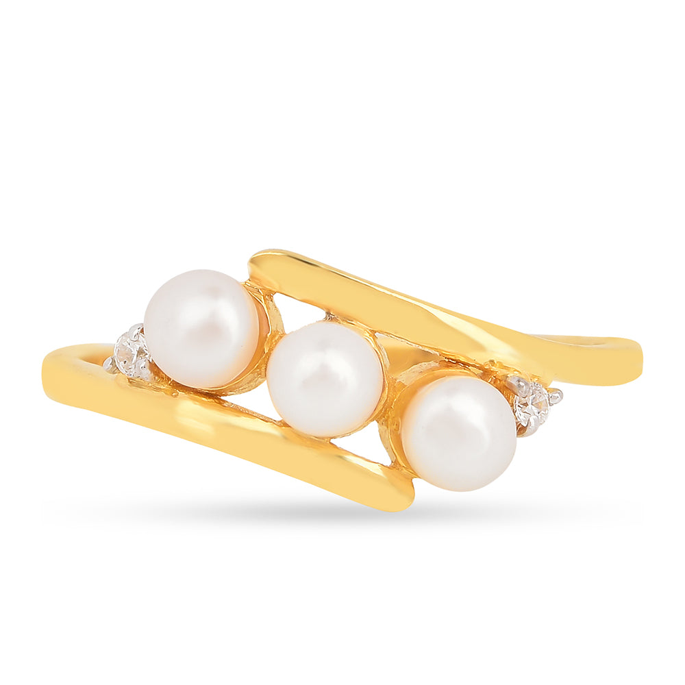 Anillo de Plata Bañada en Oro con Perla de Agua Dulce Crema y Zircón Blanco 2 