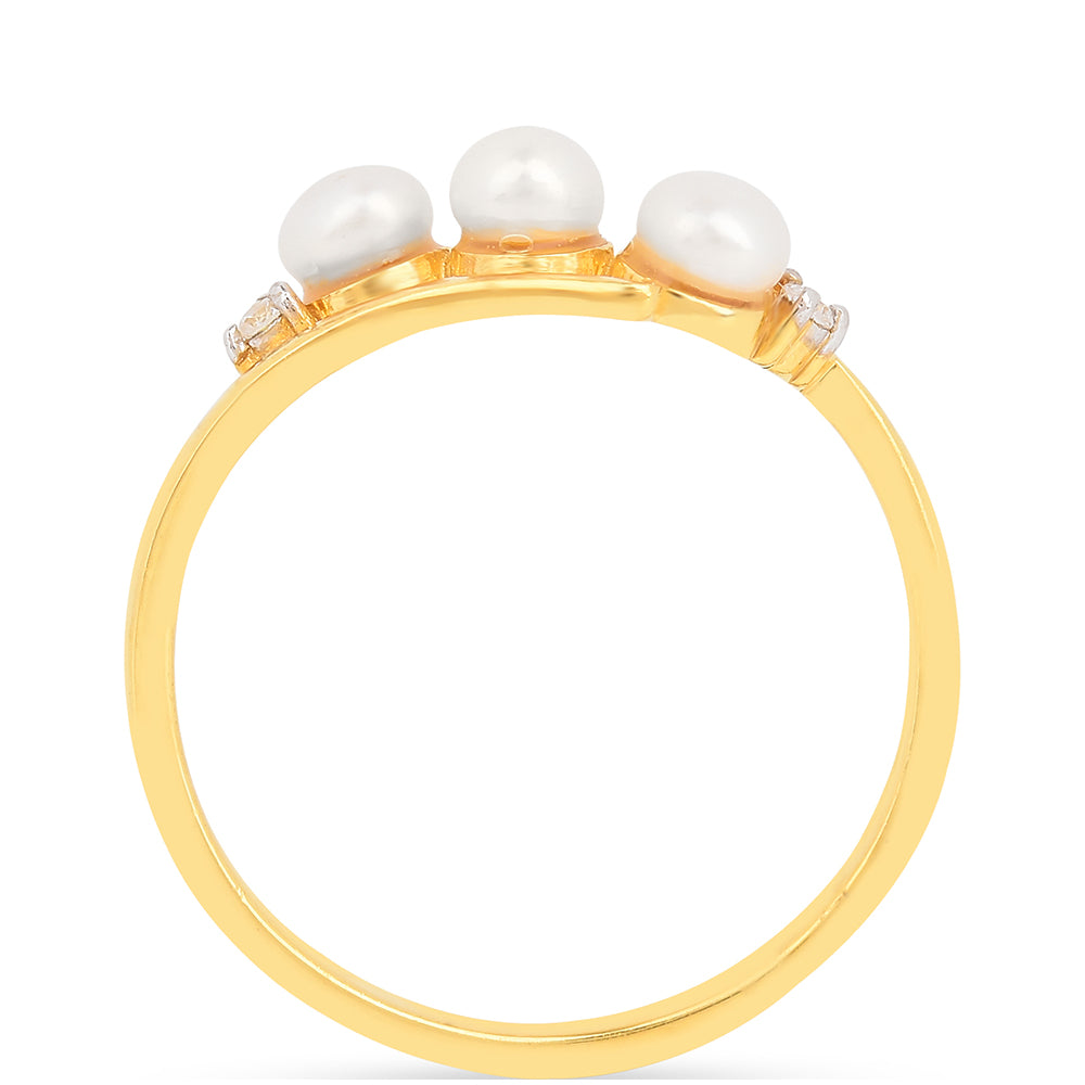 Anillo de Plata Bañada en Oro con Perla de Agua Dulce Crema y Zircón Blanco 3 
