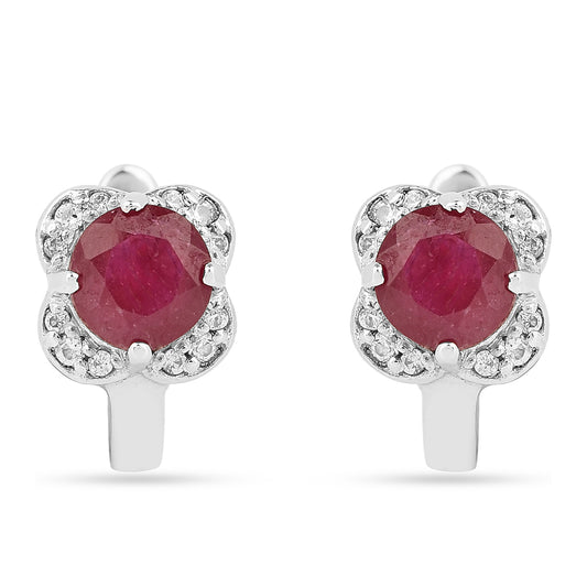 Pendientes de Plata con Rubí de Tailandia y Zircón Blanco