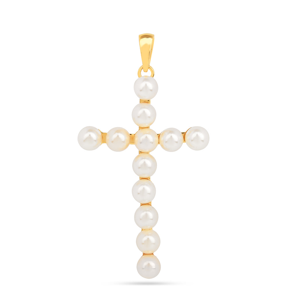 Cruz Colgante de Plata Bañada en Oro con Perla de Agua Dulce Crema